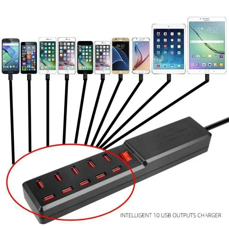 White 10-Port USB Charger for British & American UK Mobile Phones