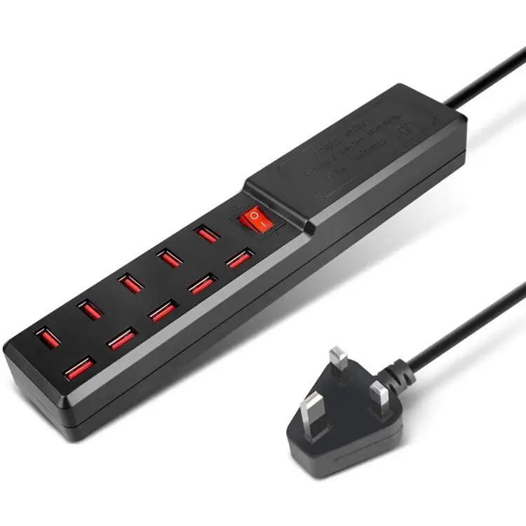 White 10-Port USB Charger for British & American UK Mobile Phones