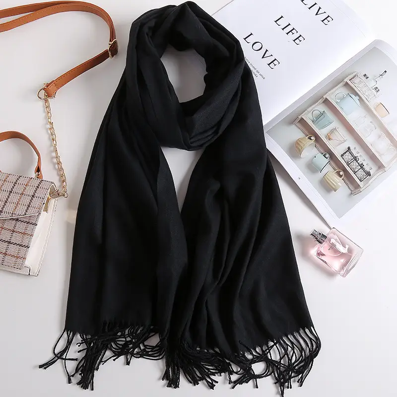 2025 New Solid Color Scarf, Versatile for Men and Women, Gift Long Scarf, Faux Cashmere Tassel Air Conditioning Shawl for Winter - Image 18