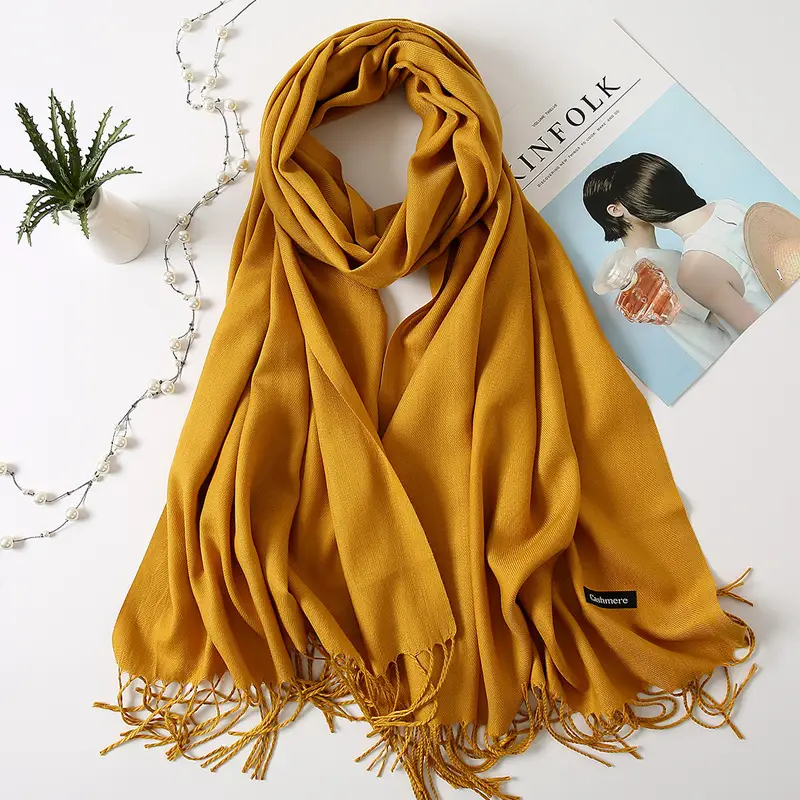 2025 New Solid Color Scarf, Versatile for Men and Women, Gift Long Scarf, Faux Cashmere Tassel Air Conditioning Shawl for Winter - Image 19