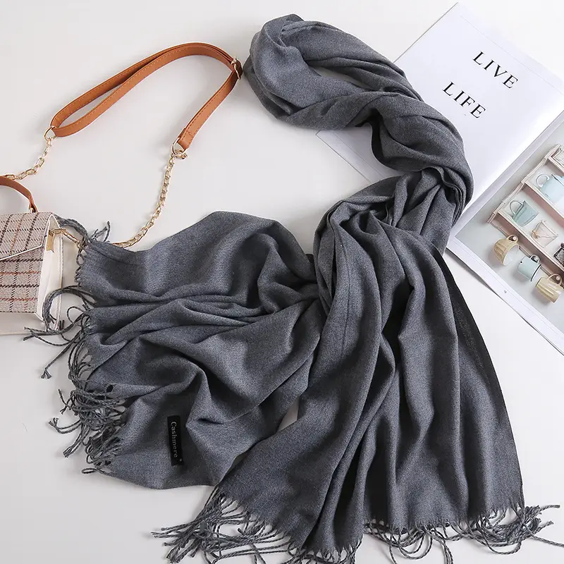 2025 New Solid Color Scarf, Versatile for Men and Women, Gift Long Scarf, Faux Cashmere Tassel Air Conditioning Shawl for Winter - Image 7