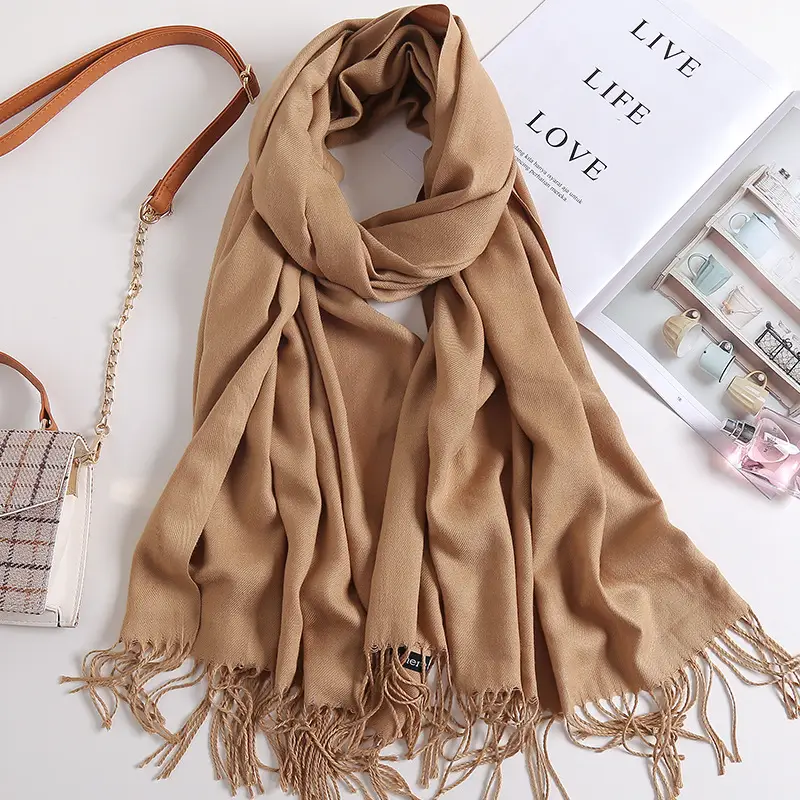 2025 New Solid Color Scarf, Versatile for Men and Women, Gift Long Scarf, Faux Cashmere Tassel Air Conditioning Shawl for Winter - Image 9