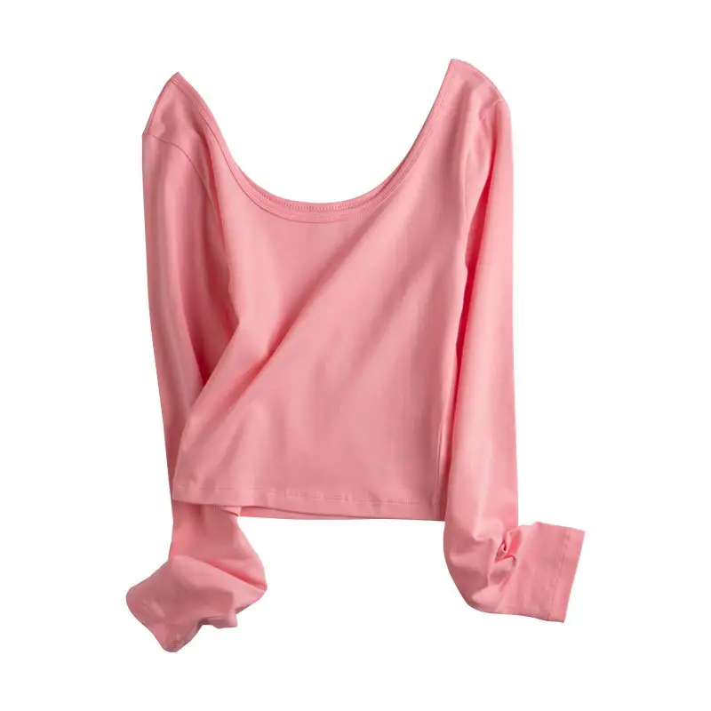 Women Slim Fitting Red Long Sleeve Top with Double U Neck - Image 7