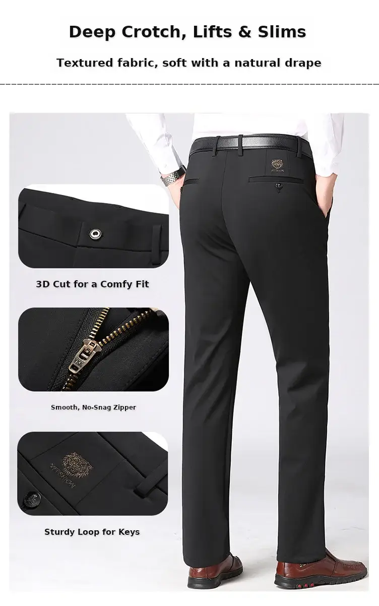 Men Ice Silk Stretch Business Pants High Waist Straight — feature 12