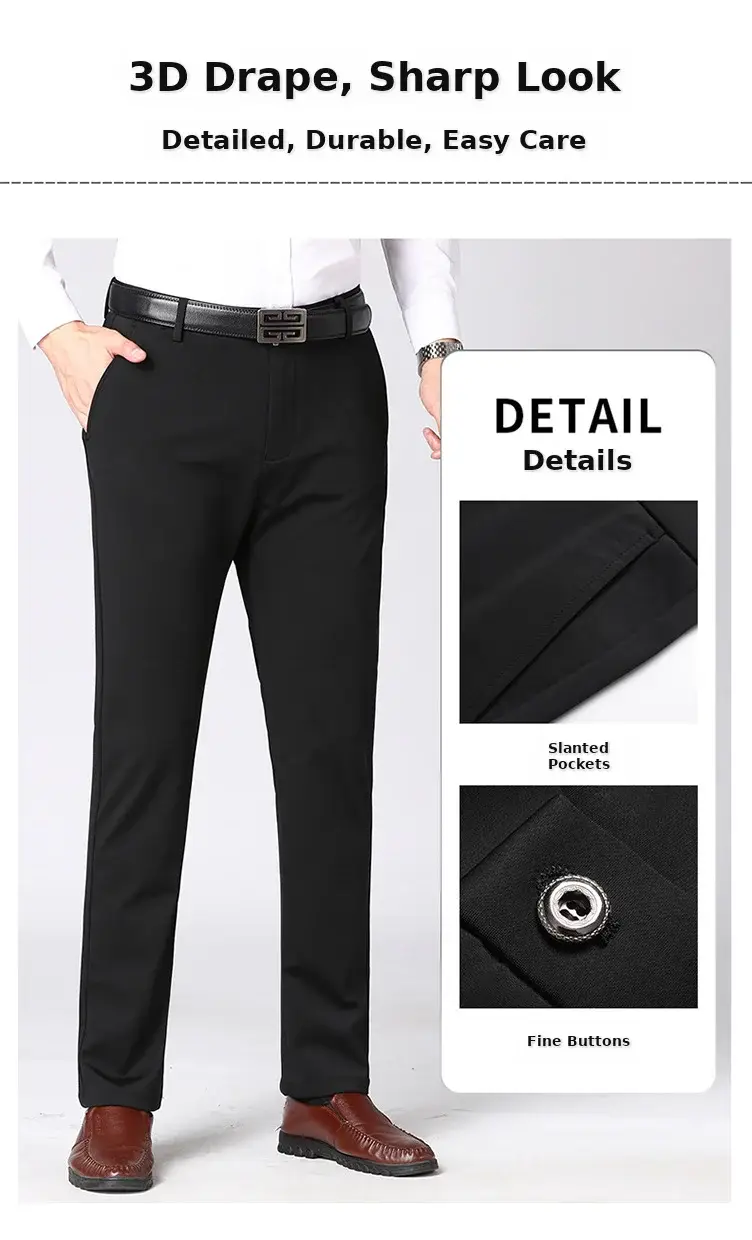 Men Ice Silk Stretch Business Pants High Waist Straight — feature 8