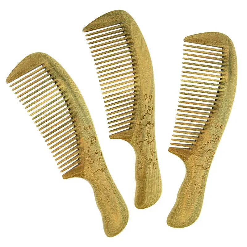 Green Sandalwood Hair Comb with Engraving - Image 5