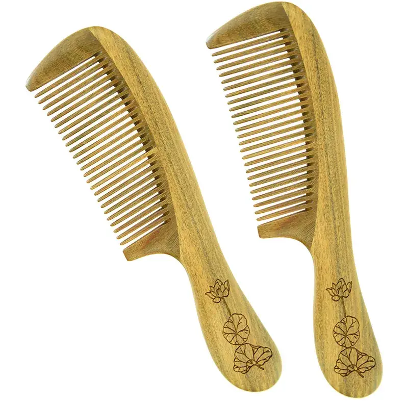 Green Sandalwood Hair Comb with Engraving - Image 6