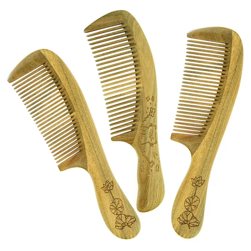 Green Sandalwood Hair Comb with Engraving - Image 7