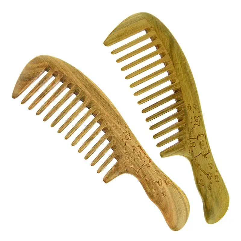 Green Sandalwood Hair Comb with Engraving - Image 8