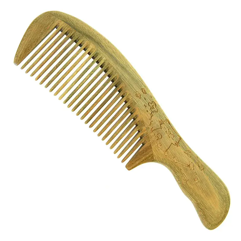 Green Sandalwood Hair Comb with Engraving - Image 2