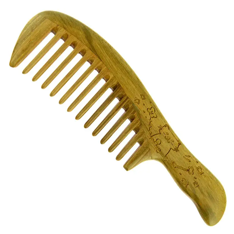 Green Sandalwood Hair Comb with Engraving - Image 3