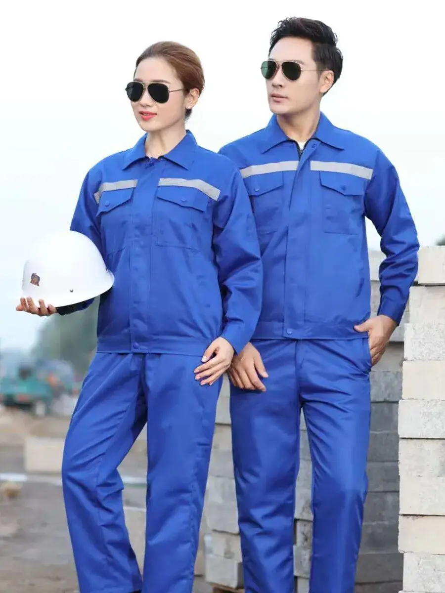 Men Women Red Polyester Work Suit Reflective Strips - Image 2