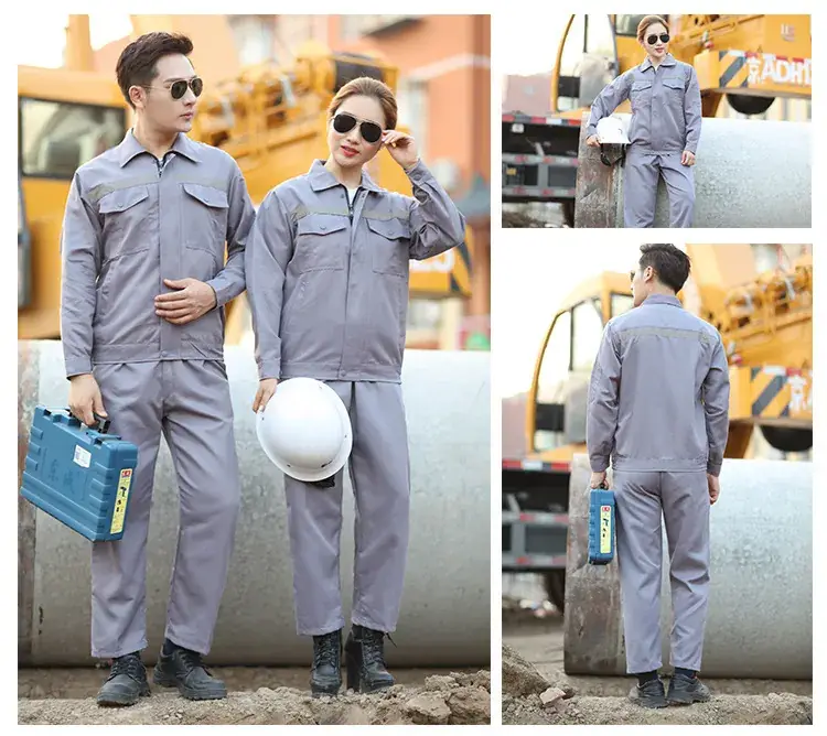 Men Women Red Polyester Work Suit Reflective Strips - Image 4