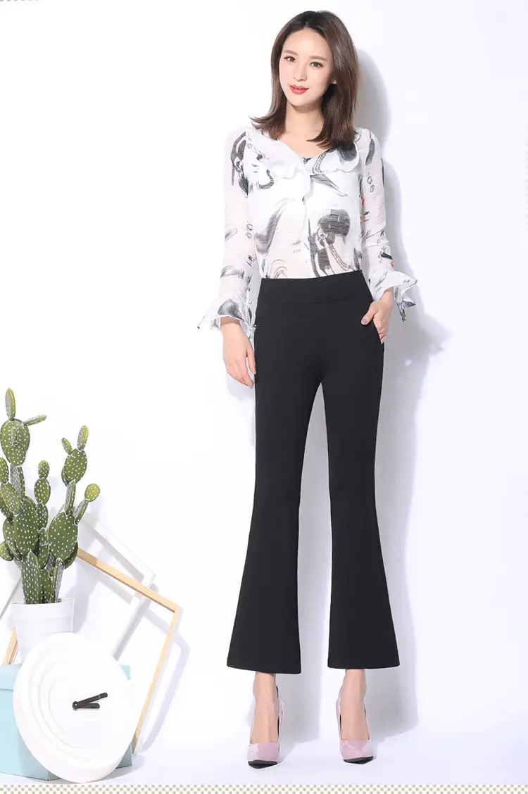 2025 Black Flared Slim Waist Micro-Pants Ladies - Image 2