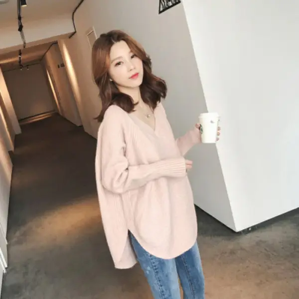 Fairy Knitted V-Neck Pullover Sweater Women Winter Black - Image 8