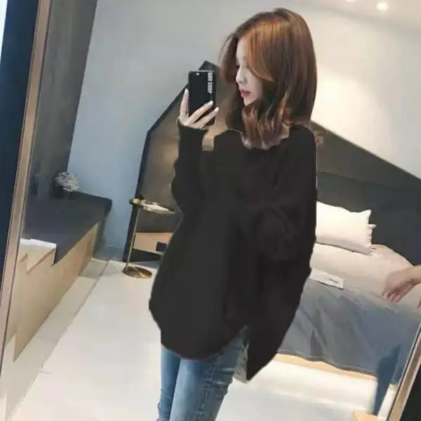 Fairy Knitted V-Neck Pullover Sweater Women Winter Black - Image 9