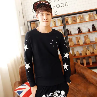 Women's Long Sleeve Korean T-Shirt Sweater Set with Star Print - Image 2
