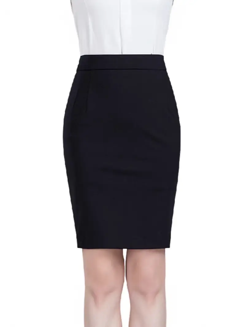 Women Elastic Waist Hip Skirt Slim Fit White Black - Image 6