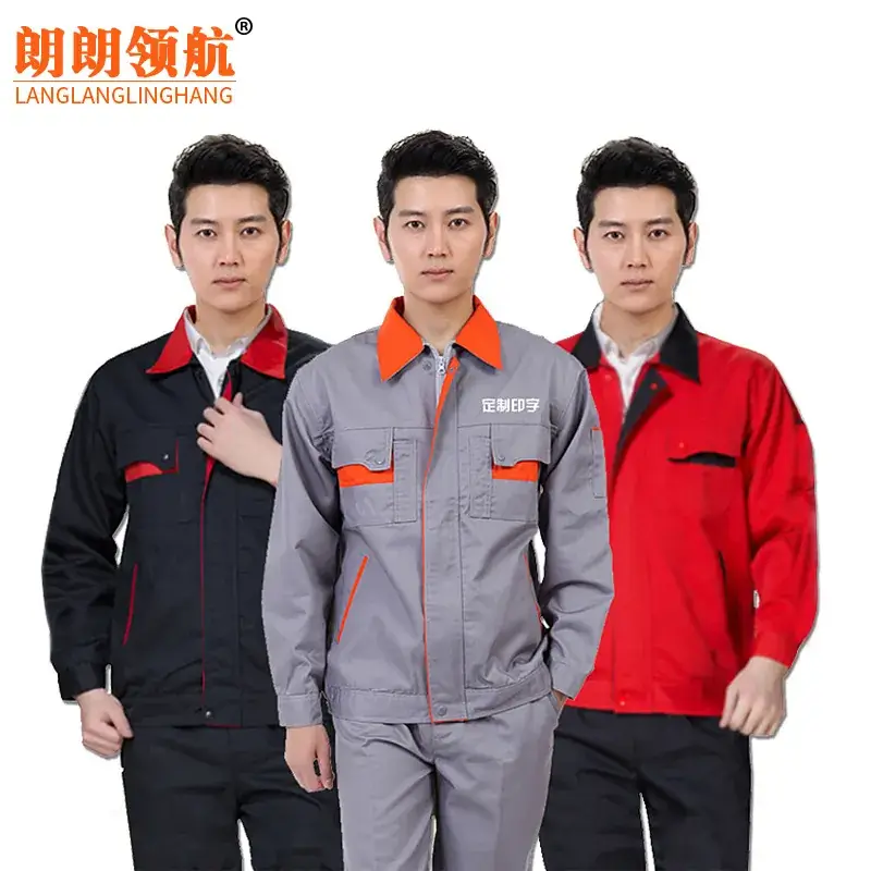 Men's Navy Blue Red Collar Work Shirt with Red Pockets - Image 5