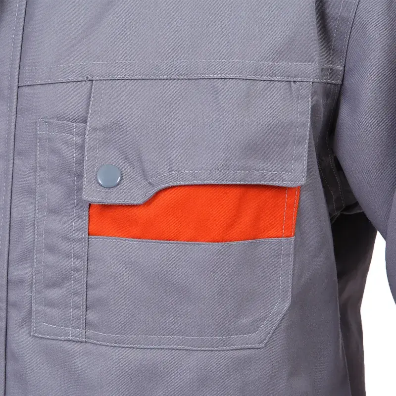 Men's Navy Blue Red Collar Work Shirt with Red Pockets - Image 6