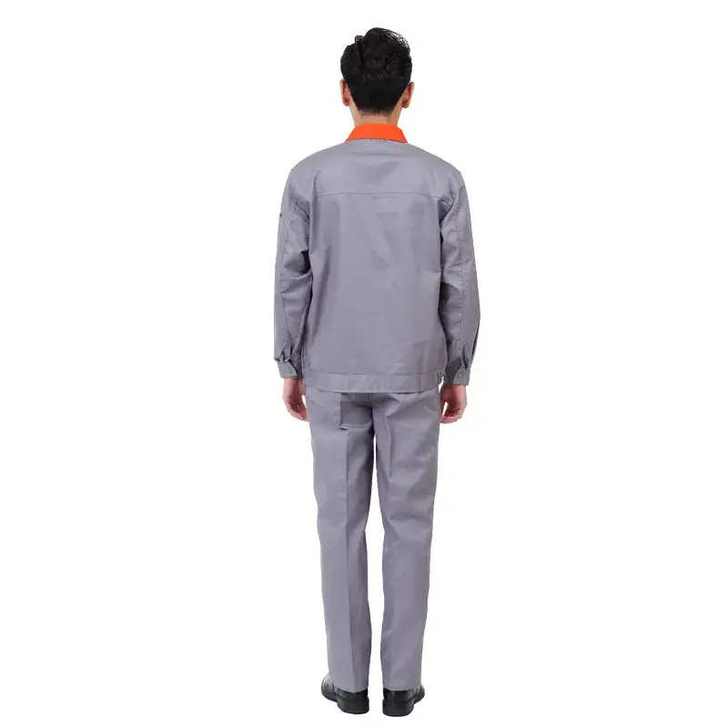 Men's Navy Blue Red Collar Work Shirt with Red Pockets - Image 7