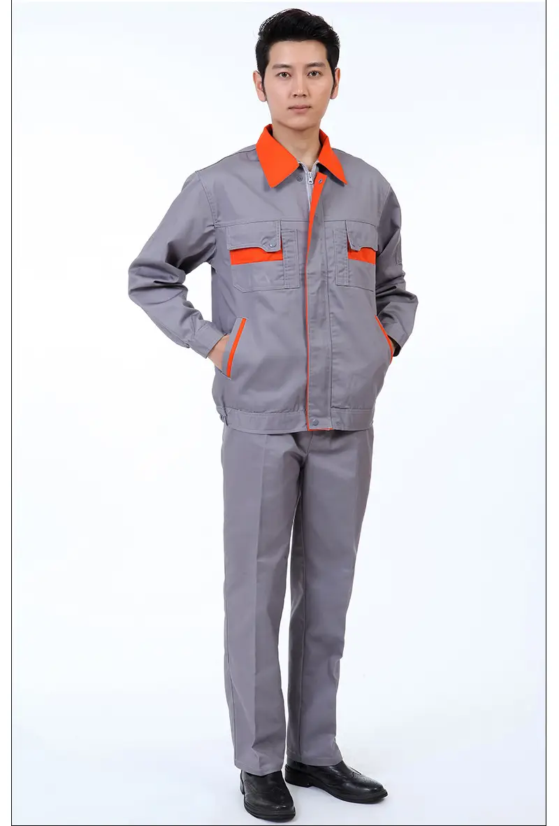 Men's Navy Blue Red Collar Work Shirt with Red Pockets — feature 20