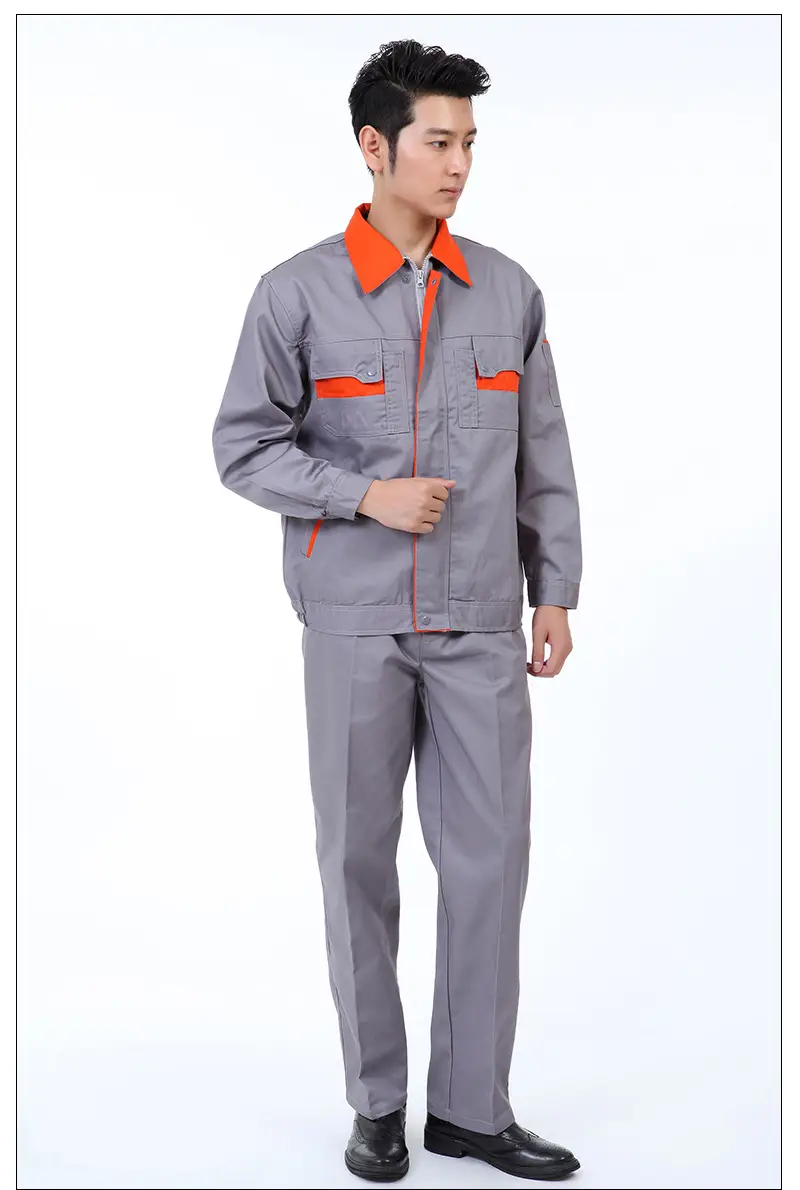 Men's Navy Blue Red Collar Work Shirt with Red Pockets — feature 22