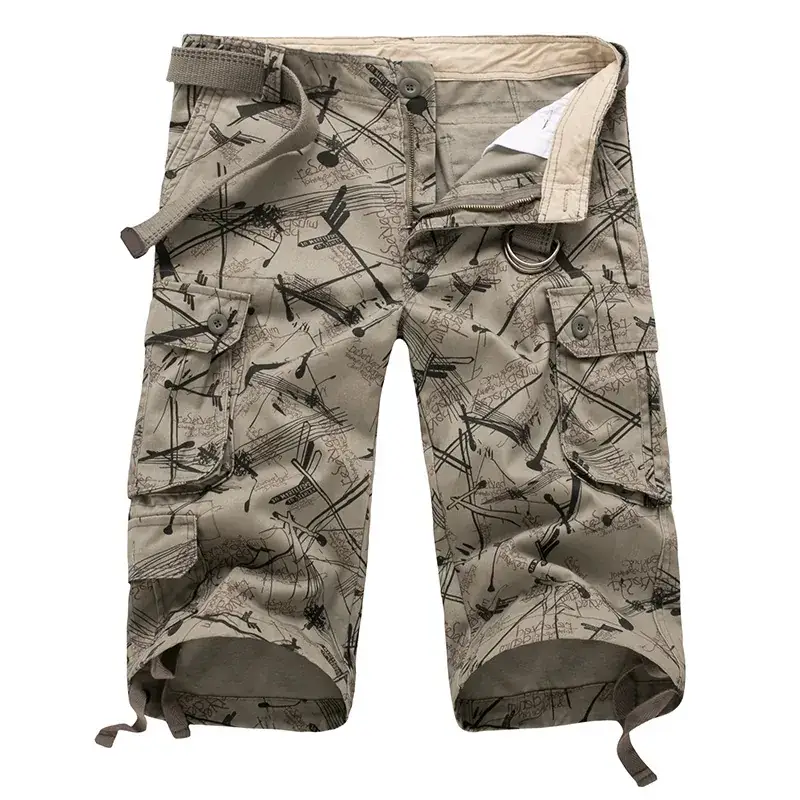 Men Camouflage Cargo Shorts Large Multi-Pocket Casual Pants