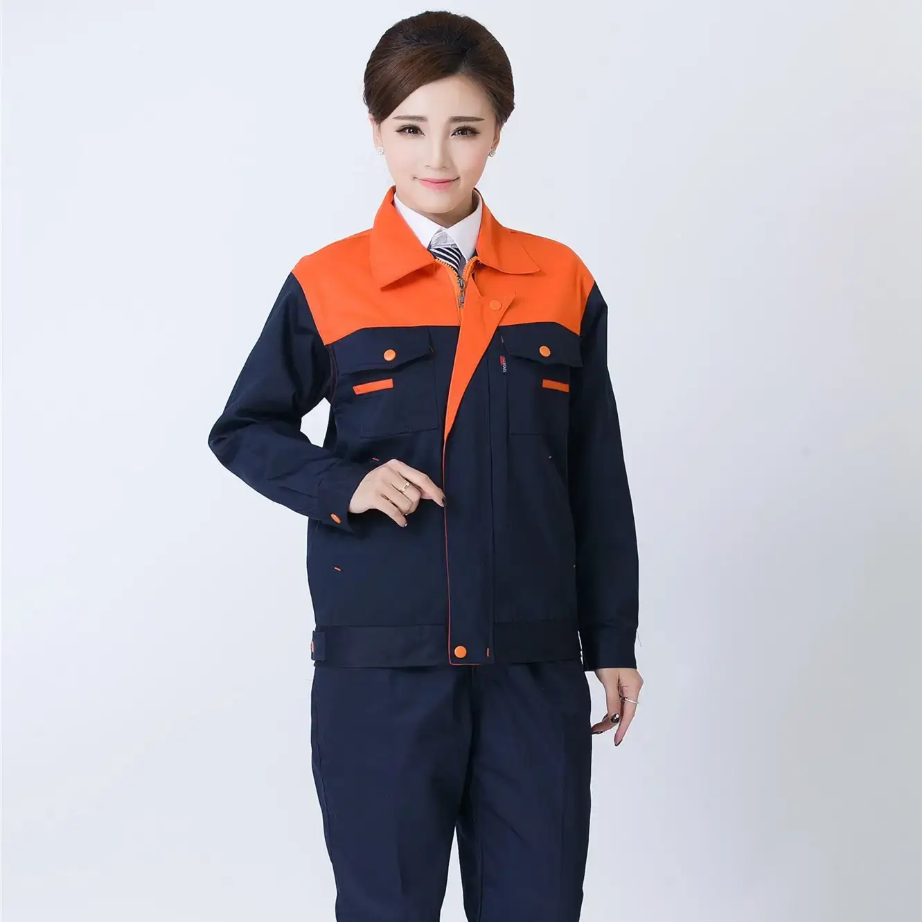 Men & Women Red Blue Work Jacket Set Long Sleeve Factory Work