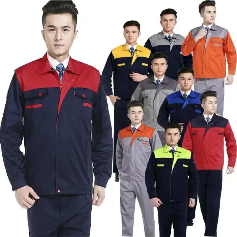 Men & Women Red Blue Work Jacket Set Long Sleeve Factory Work
