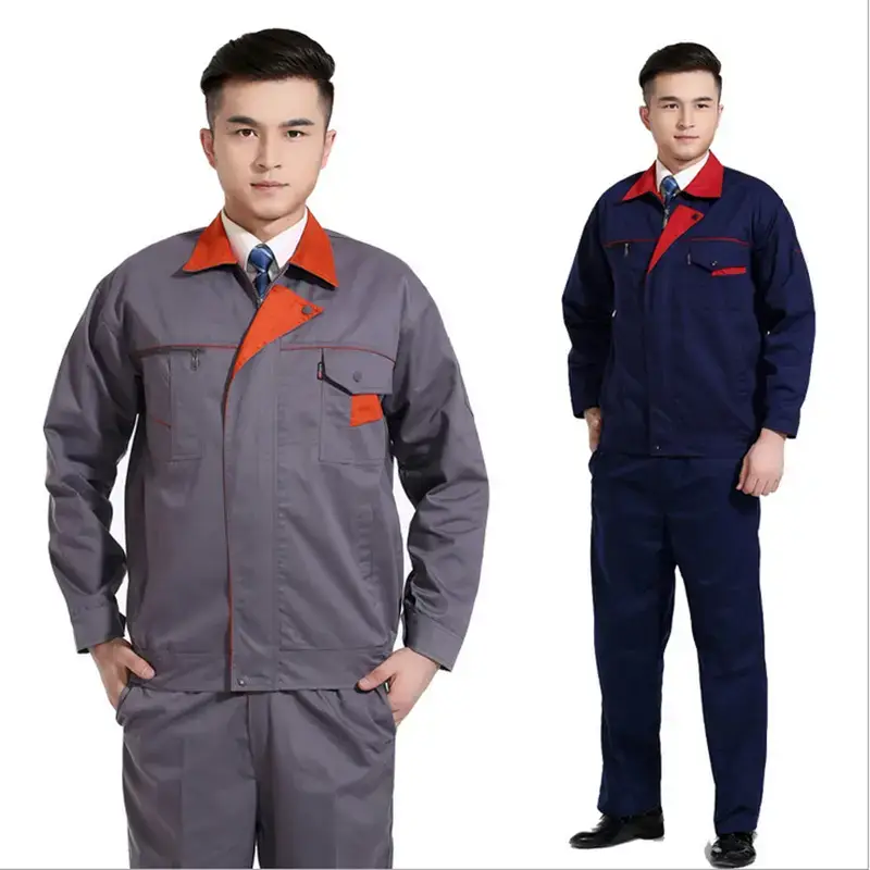 Men & Women Red Blue Work Jacket Set Long Sleeve Factory Work — feature 3