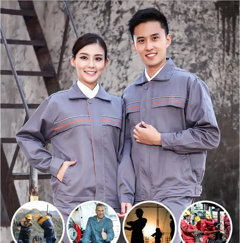 Men & Women Red Blue Work Jacket Set Long Sleeve Factory Work — feature 9