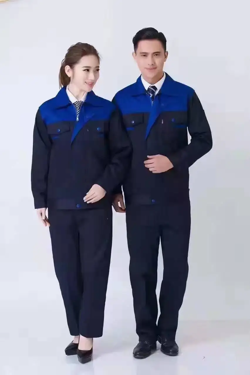 Men & Women Red Blue Work Jacket Set Long Sleeve Factory Work