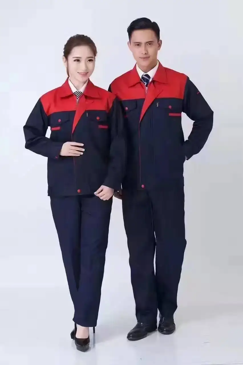 Men & Women Red Blue Work Jacket Set Long Sleeve Factory Work