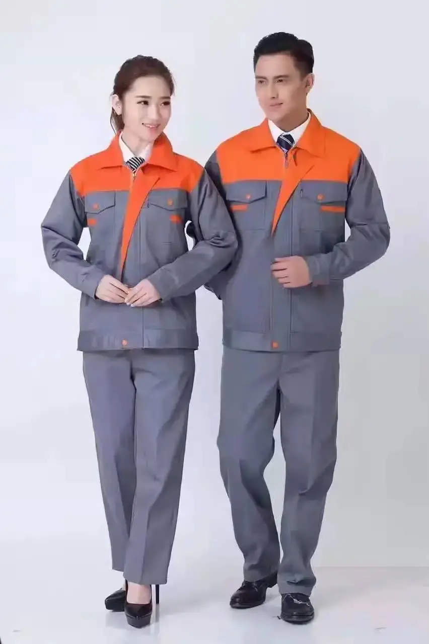Men & Women Red Blue Work Jacket Set Long Sleeve Factory Work