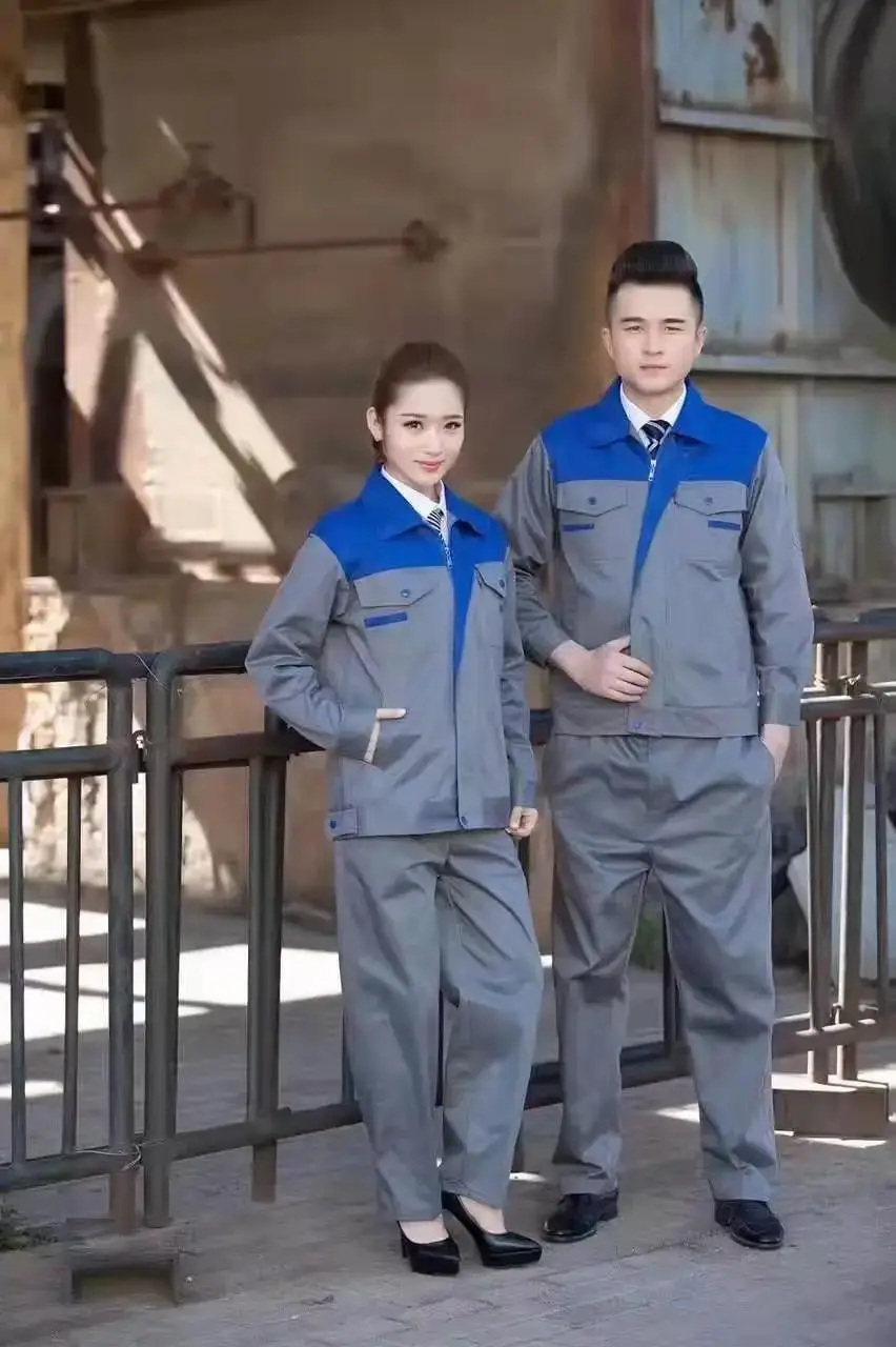 Men & Women Red Blue Work Jacket Set Long Sleeve Factory Work