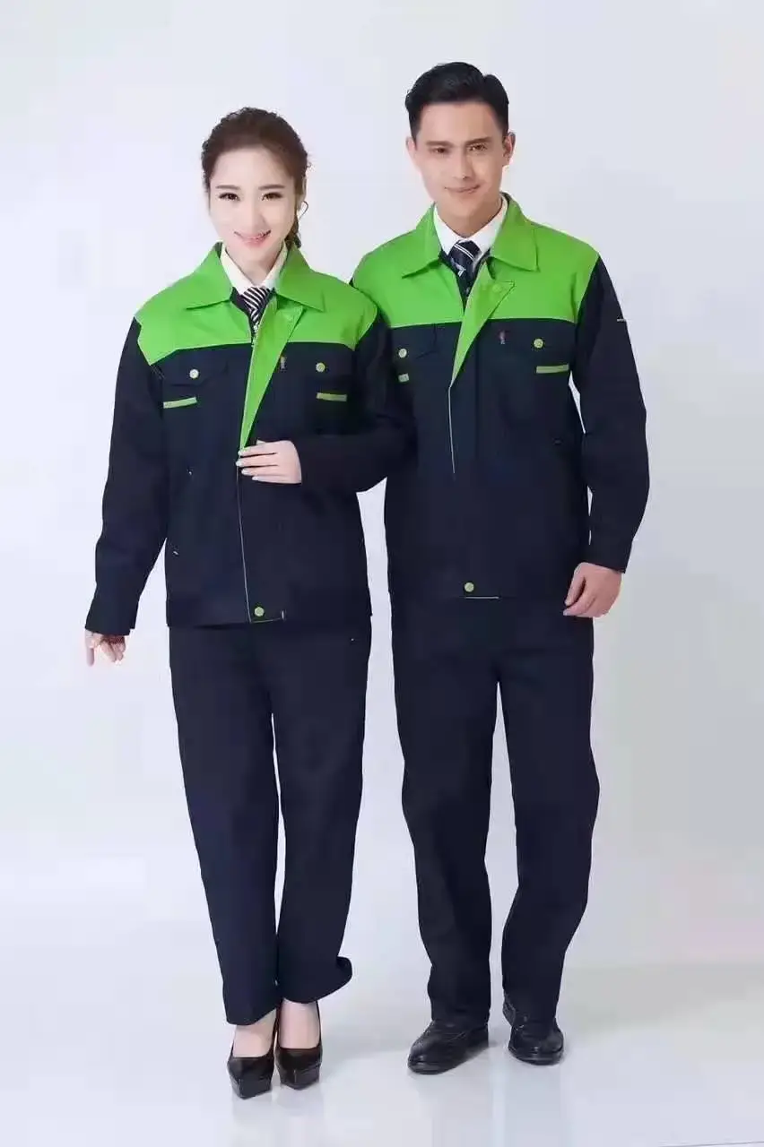 Men & Women Red Blue Work Jacket Set Long Sleeve Factory Work