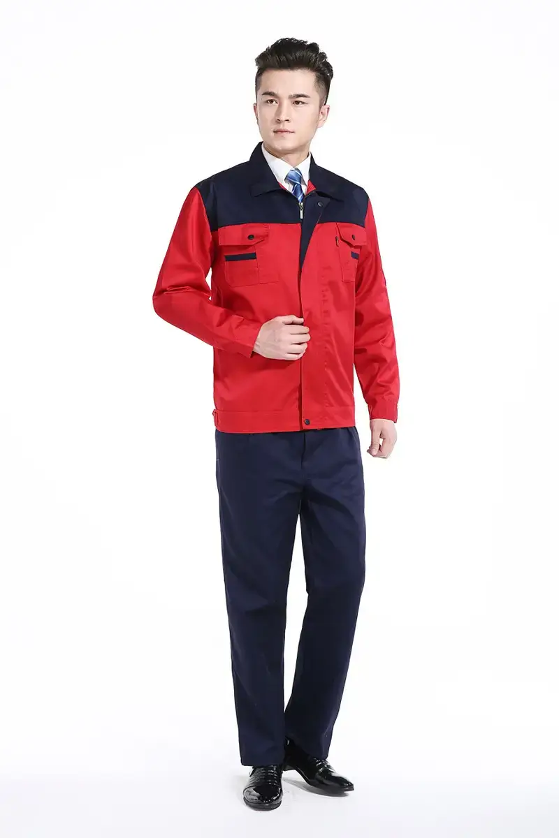 Men & Women Red Blue Work Jacket Set Long Sleeve Factory Work