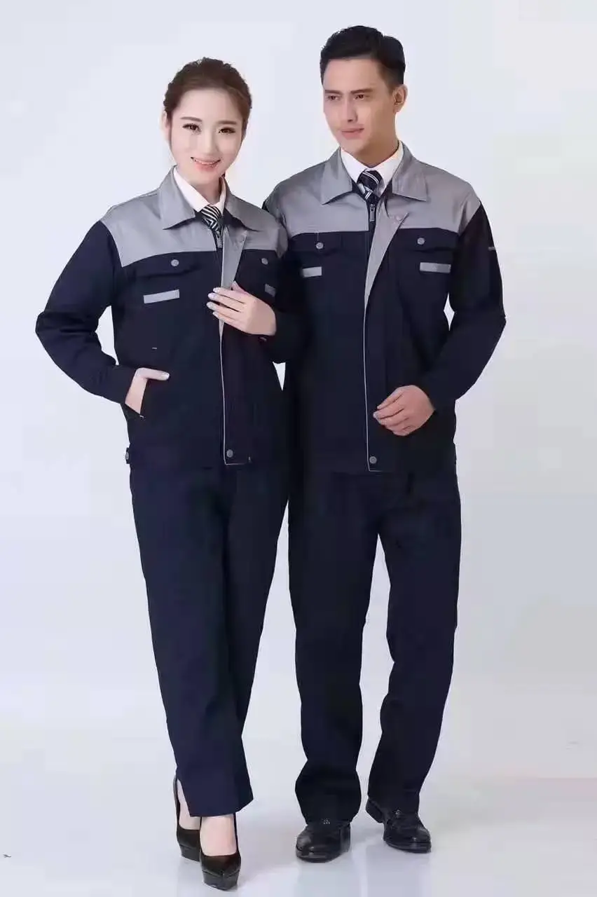 Men & Women Red Blue Work Jacket Set Long Sleeve Factory Work