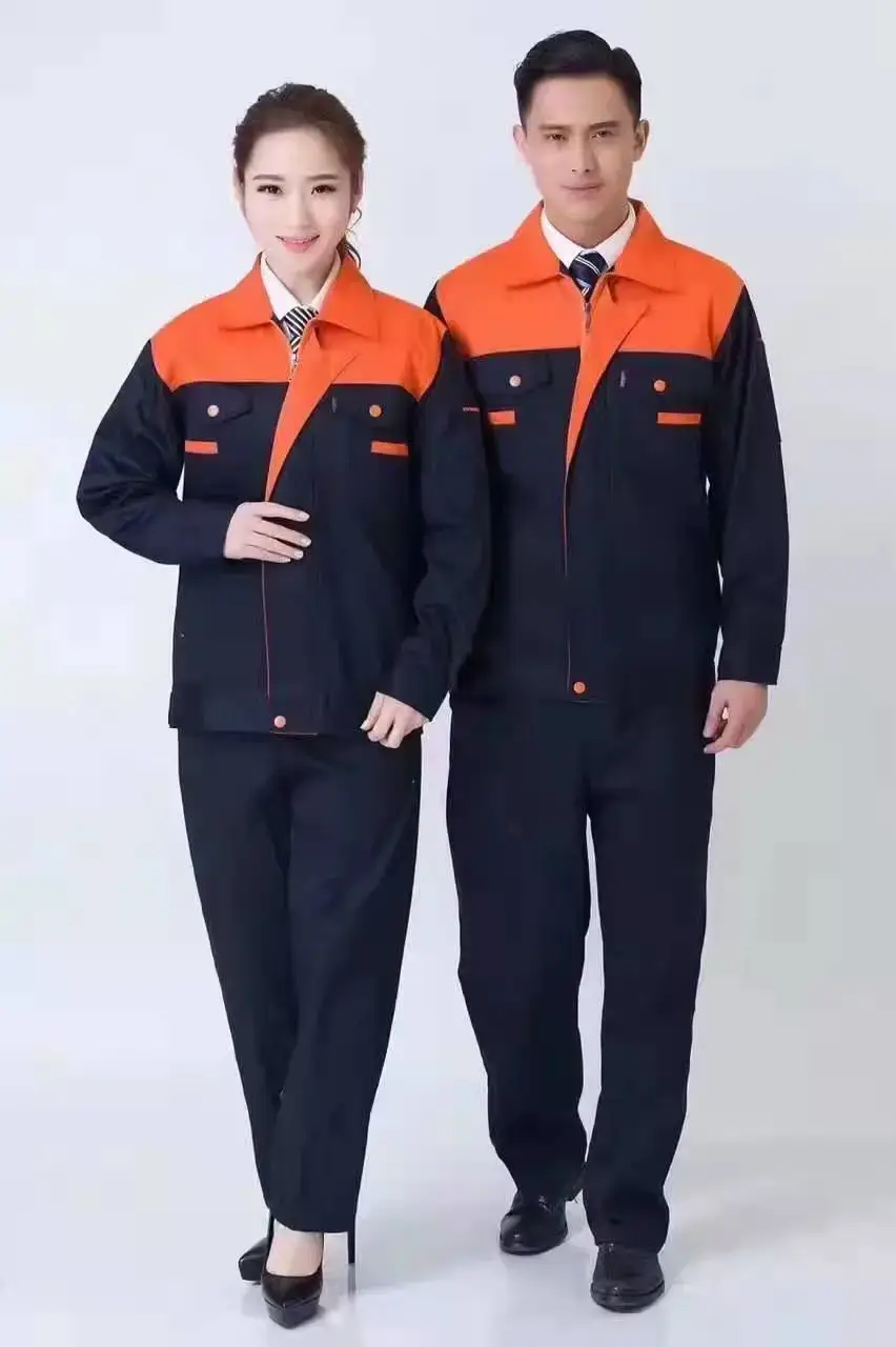 Men & Women Red Blue Work Jacket Set Long Sleeve Factory Work