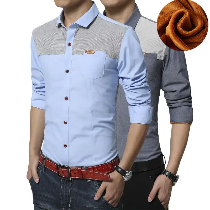 Men's Fleece Lined Long Sleeve Shirt Blue Gray - Image 6