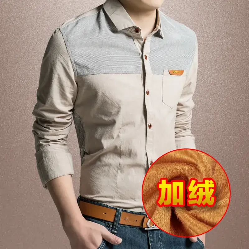 Men's Fleece Lined Long Sleeve Shirt Blue Gray - Image 4