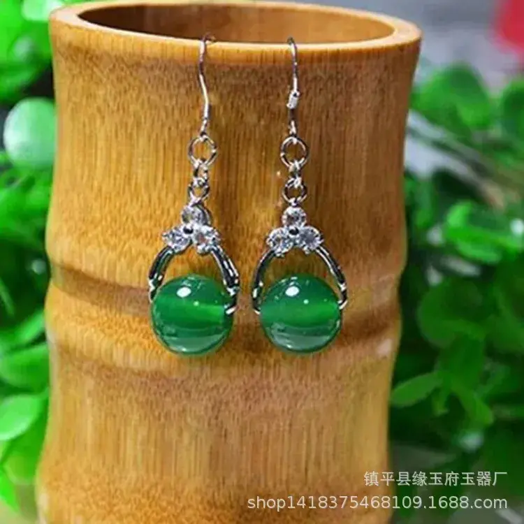 Yang Green Jade Earrings Ice Malay Jade Earrings Wholesale Women's Malay Jade Earrings Jade Earrings - Image 14