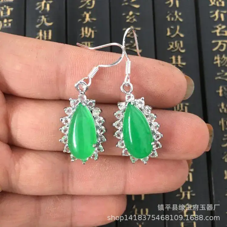 Yang Green Jade Earrings Ice Malay Jade Earrings Wholesale Women's Malay Jade Earrings Jade Earrings - Image 17