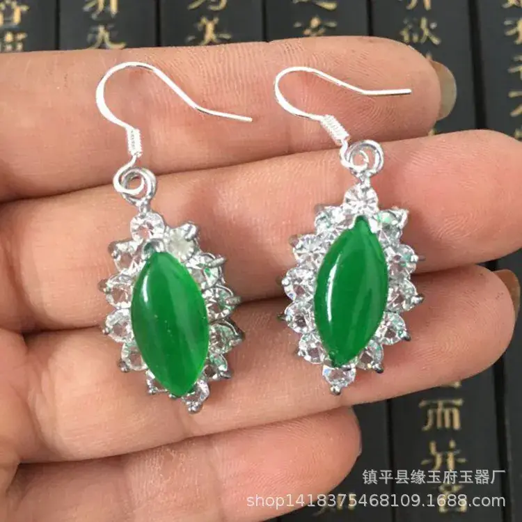 Yang Green Jade Earrings Ice Malay Jade Earrings Wholesale Women's Malay Jade Earrings Jade Earrings - Image 18
