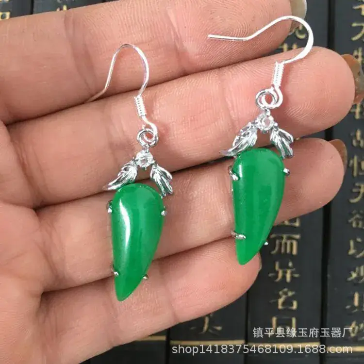 Yang Green Jade Earrings Ice Malay Jade Earrings Wholesale Women's Malay Jade Earrings Jade Earrings - Image 21