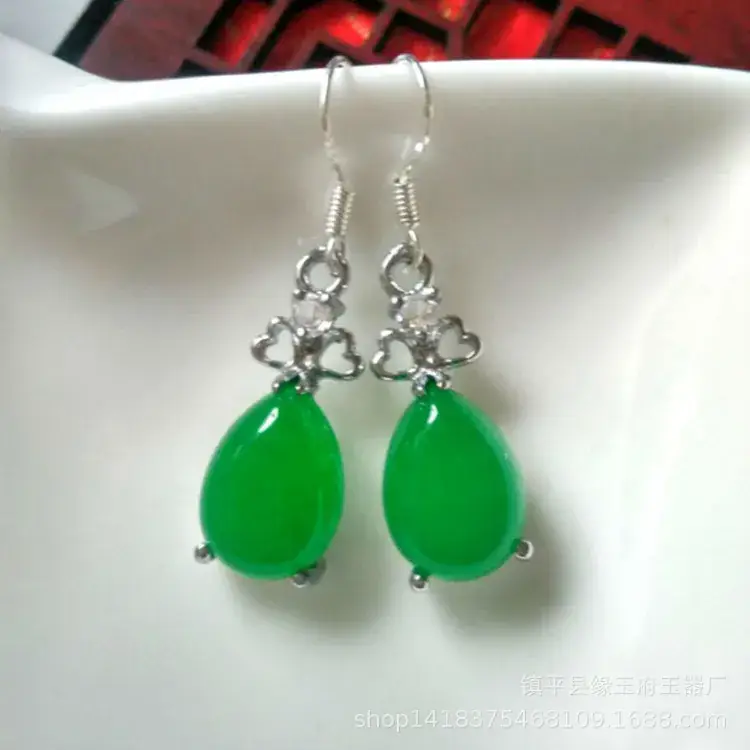 Yang Green Jade Earrings Ice Malay Jade Earrings Wholesale Women's Malay Jade Earrings Jade Earrings - Image 3