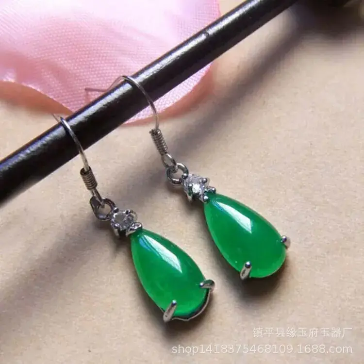 Yang Green Jade Earrings Ice Malay Jade Earrings Wholesale Women's Malay Jade Earrings Jade Earrings - Image 4