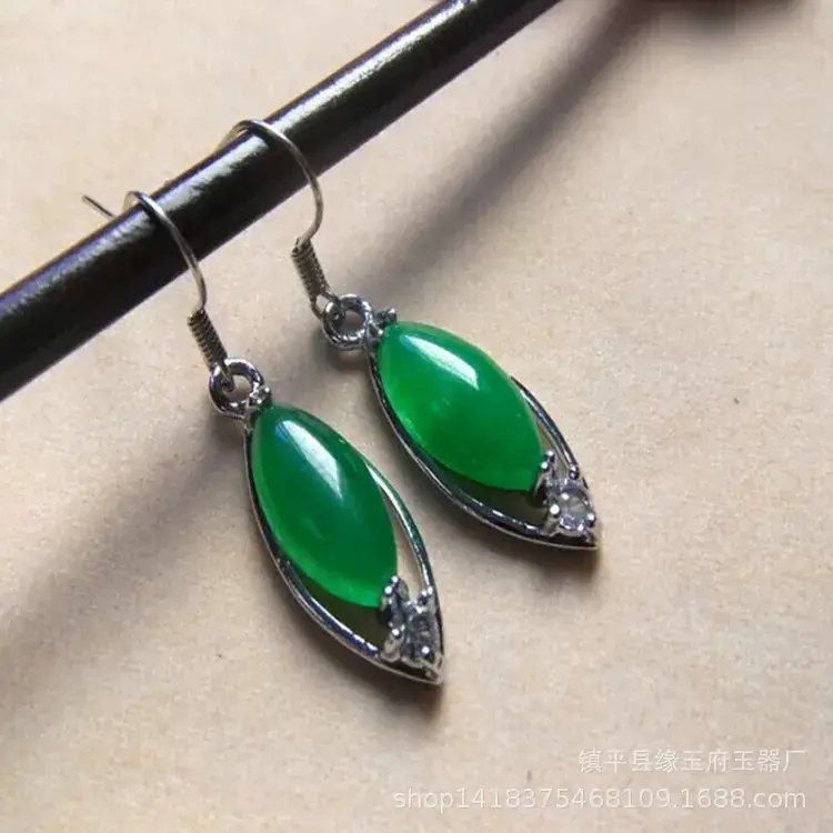 Yang Green Jade Earrings Ice Malay Jade Earrings Wholesale Women's Malay Jade Earrings Jade Earrings - Image 6