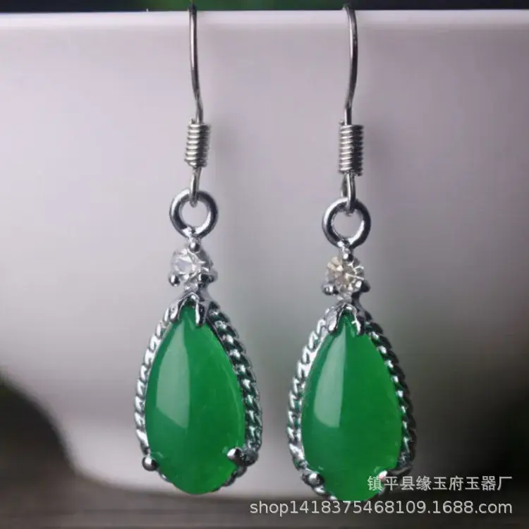 Yang Green Jade Earrings Ice Malay Jade Earrings Wholesale Women's Malay Jade Earrings Jade Earrings - Image 9